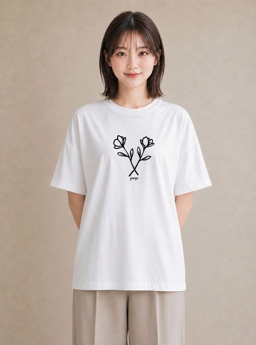 デザインTシャツ レディース 小花 花 フラワー イラスト 綿100 デート 白T