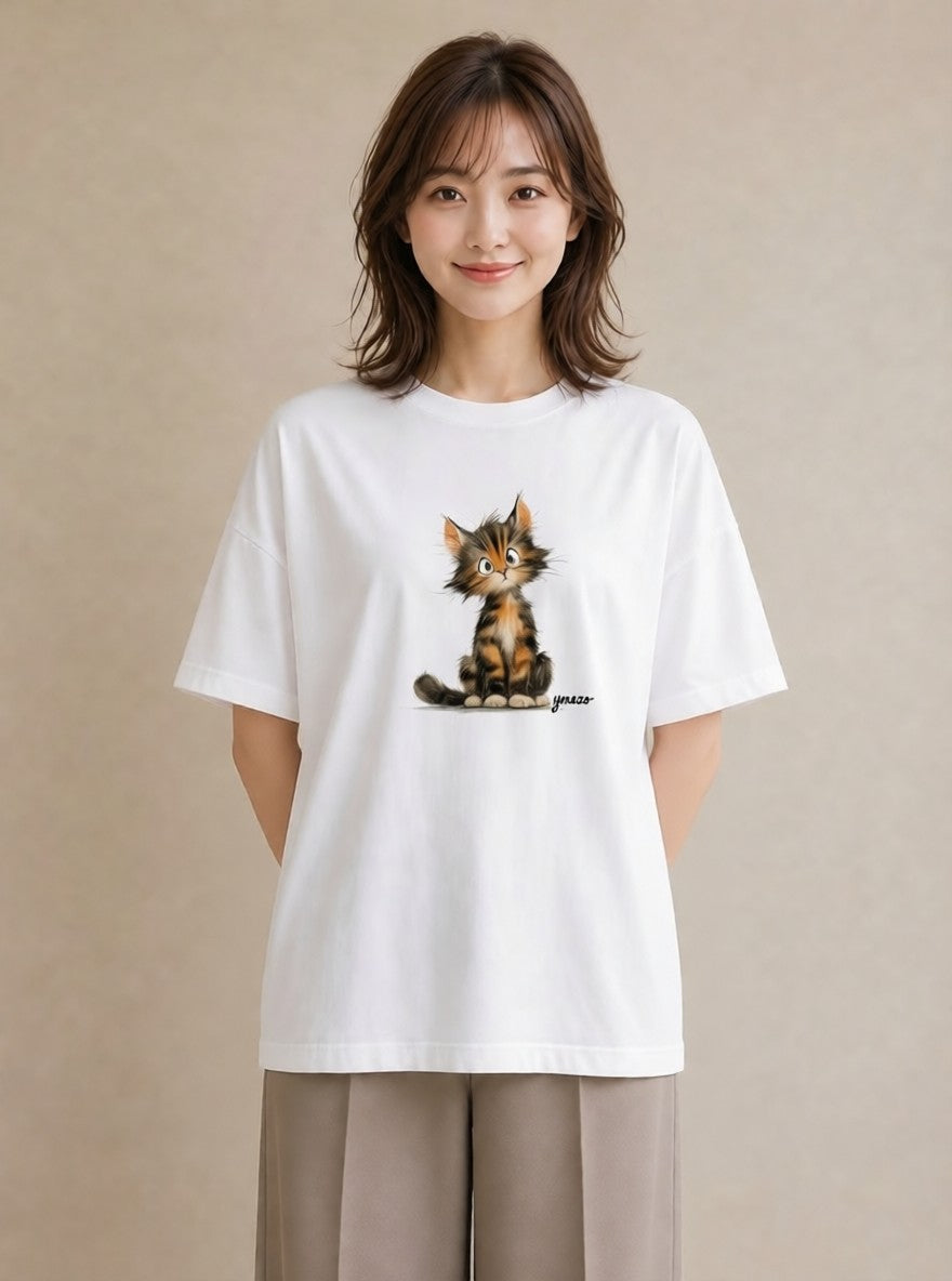 グラフィックTシャツ レディース ベンガル 猫 ねこ イラスト 淡色 女子会 お揃い 白T