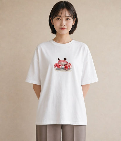 グラフィックTシャツ レディース ヤドカリ 海の生き物 海 イラスト ミニマル 自分用 ルームウェア 白T