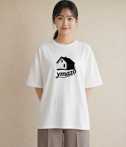 デザインTシャツ レディース 遠い家と鳥 風景 鳥 ナチュラル アンティーク イラスト ガーリー 自分用 ルームウェア 白T