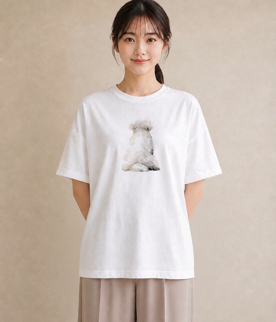デザインTシャツ レディース ビションフリーゼ 犬 いぬ イラスト カジュアル レイヤード 友達ギフト 白T