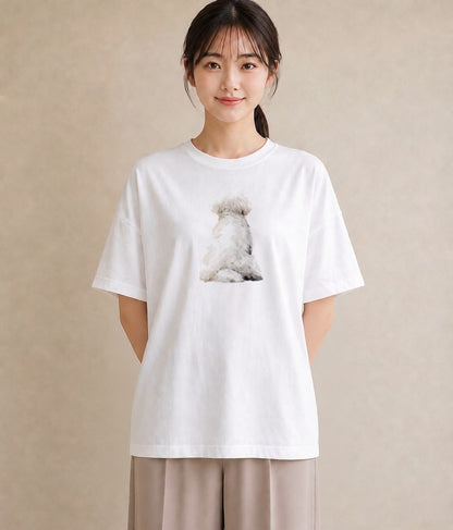 デザインTシャツ レディース ビションフリーゼ 犬 いぬ イラスト カジュアル レイヤード 友達ギフト 白T