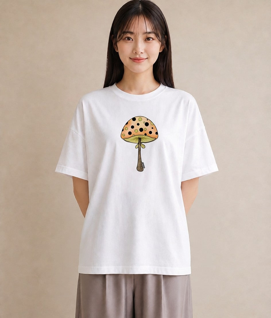 グラフィックTシャツ レディース きのこ 植物 ボタニカル イラスト 旅行コーデ 買い物 夏コーデ 白T