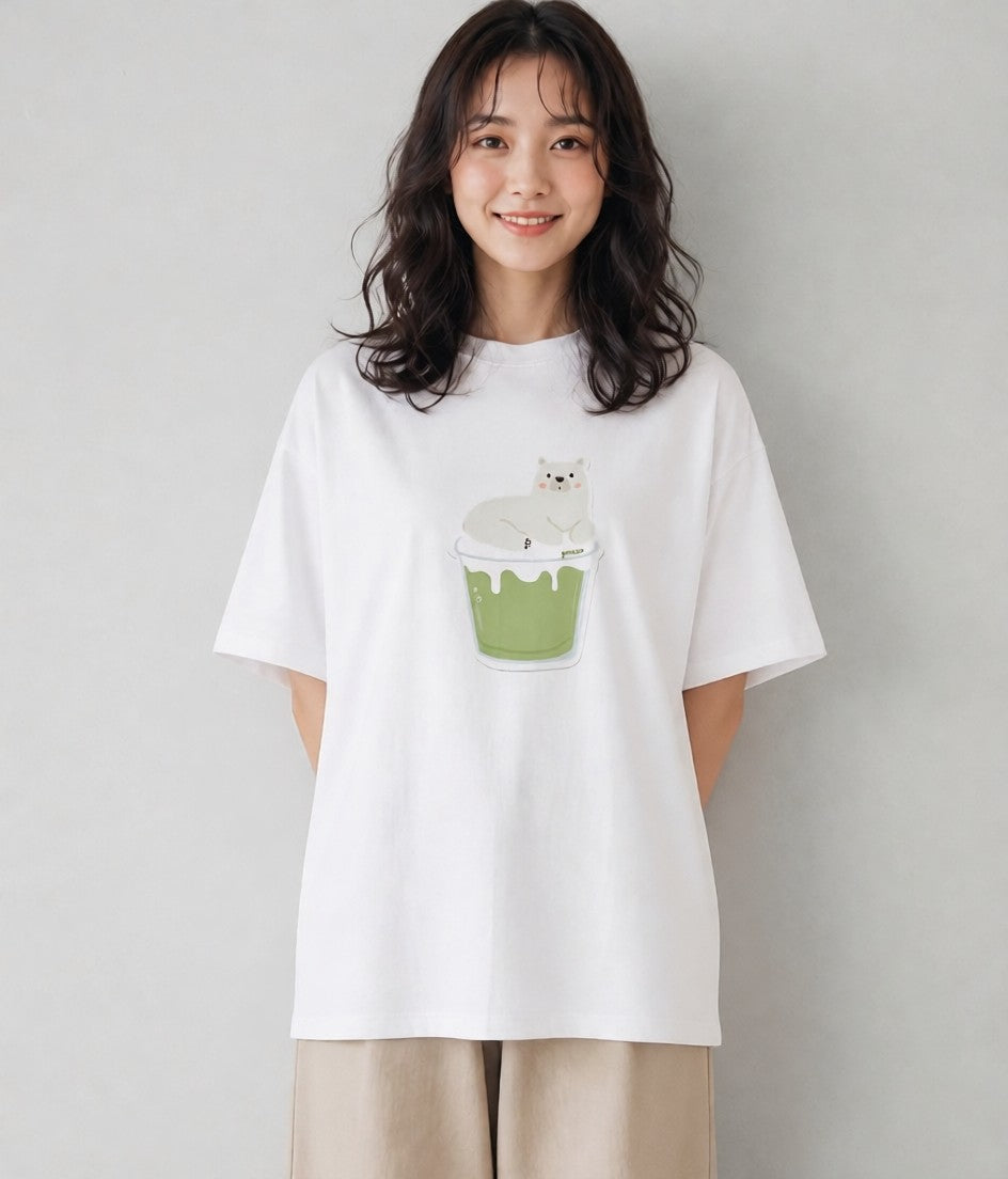 半袖Tシャツ レディース あんみつ 食べ物 フード イラスト 水彩風 休日 ペアコーデ 白T
