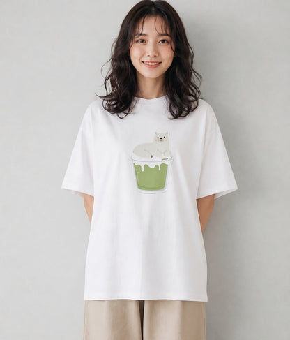 半袖Tシャツ レディース あんみつ 食べ物 フード イラスト 水彩風 休日 ペアコーデ 白T