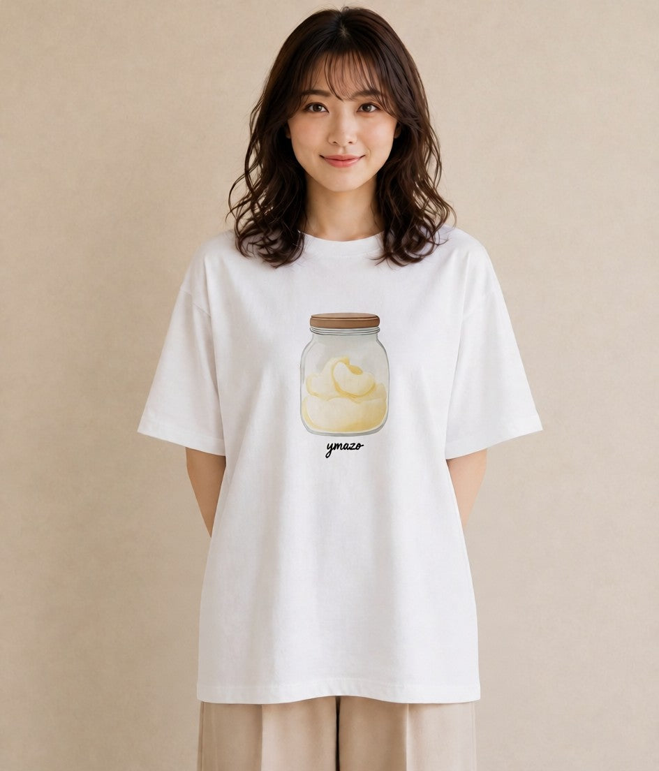 半袖Tシャツ レディース プリン 食べ物 フード イラスト ボタニカル 通学 誕生日プレゼント 白T