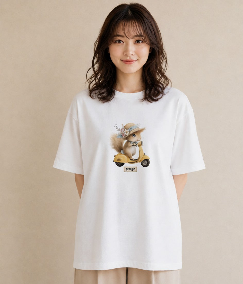 Tシャツ レディース シマリス ペット 動物 イラスト こなれ感 夏コーデ 通学 白T