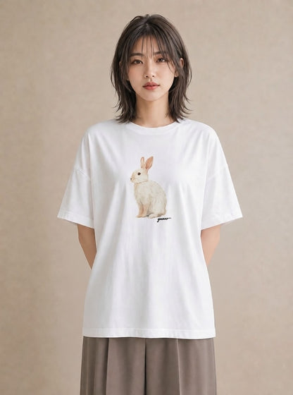 デザインTシャツ レディース ライオンラビット ペット 動物 イラスト 女子会 お揃い 白T