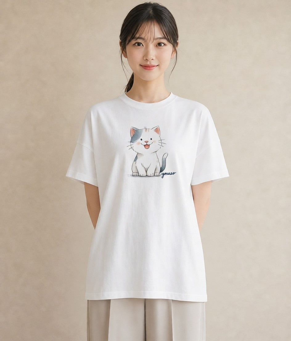 プリントTシャツ レディース ニャンコ 猫 ねこ イラスト 水彩風 デート 帰省 白T