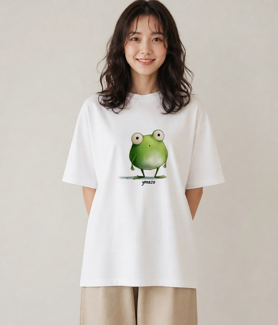 プリントTシャツ レディース カエル ペット 動物 イラスト きれいめカジュアル お揃い 親子 白T