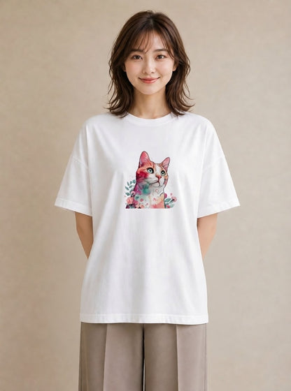 プリントTシャツ レディース スフィンクス 猫 ねこ イラスト ラフ 週末コーデ 敬老の日 白T