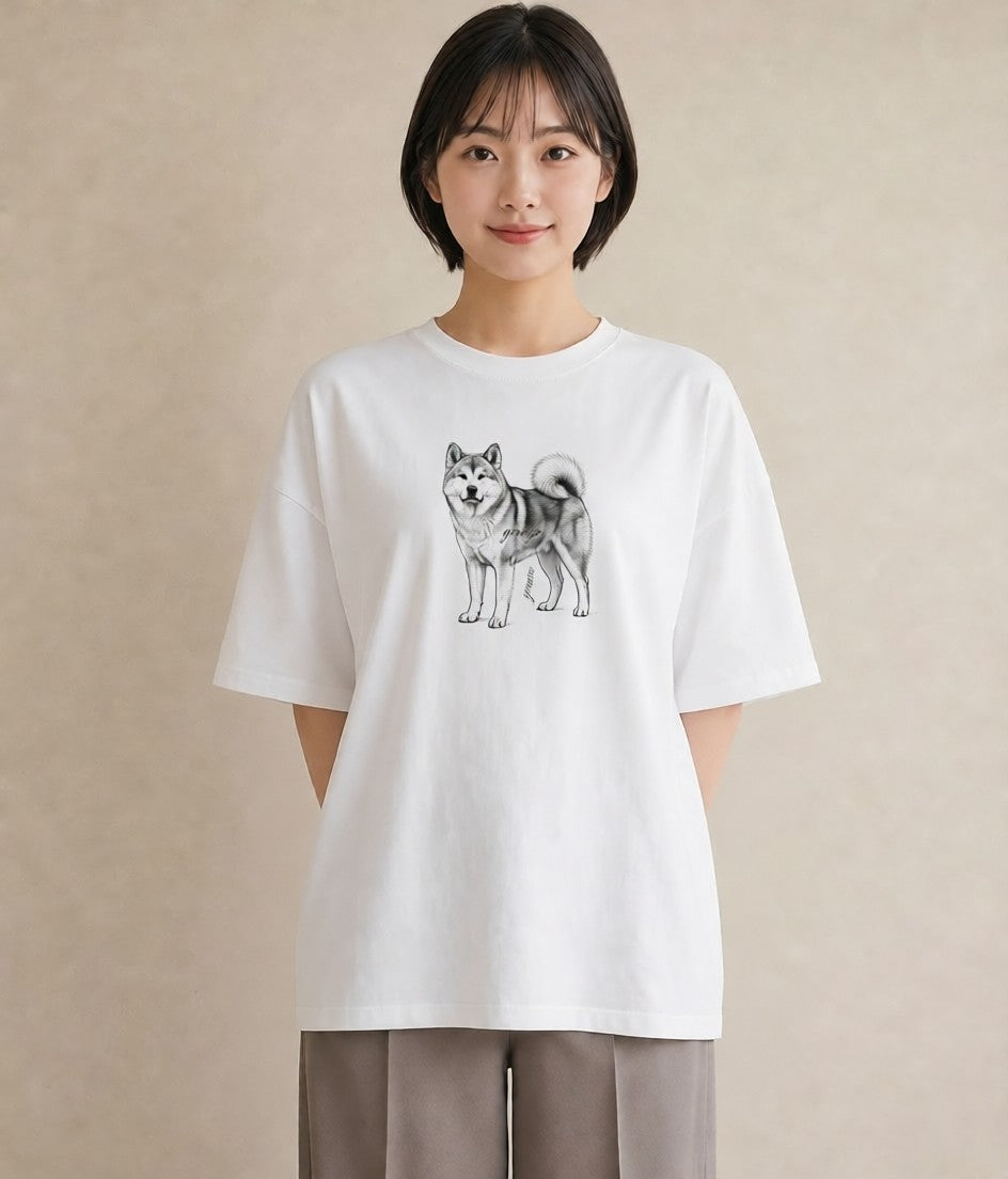 プリントTシャツ レディース 秋田犬 犬 いぬ イラスト ナチュラル ホワイトデー 春服 白T