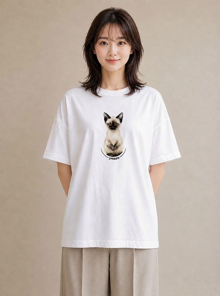 半袖Tシャツ レディース サビ猫 猫 ねこ イラスト ラフカジュアル 母の日 ビーチ 白T