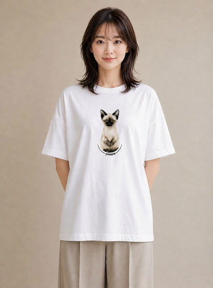 半袖Tシャツ レディース サビ猫 猫 ねこ イラスト ラフカジュアル 母の日 ビーチ 白T