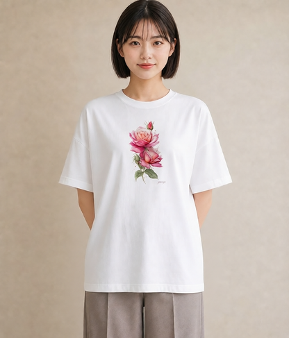 グラフィックTシャツ レディース バラ 薔薇 ローズ 花 花柄 イラスト 個性的 海 カフェ巡り 白T