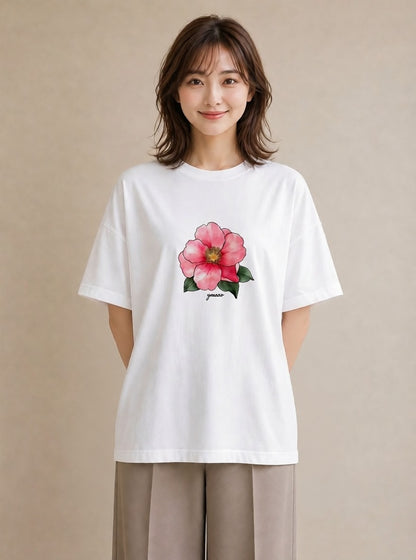 Tシャツ レディース 牡丹 花 花柄 イラスト ミニマル 買い物 夏コーデ 白T