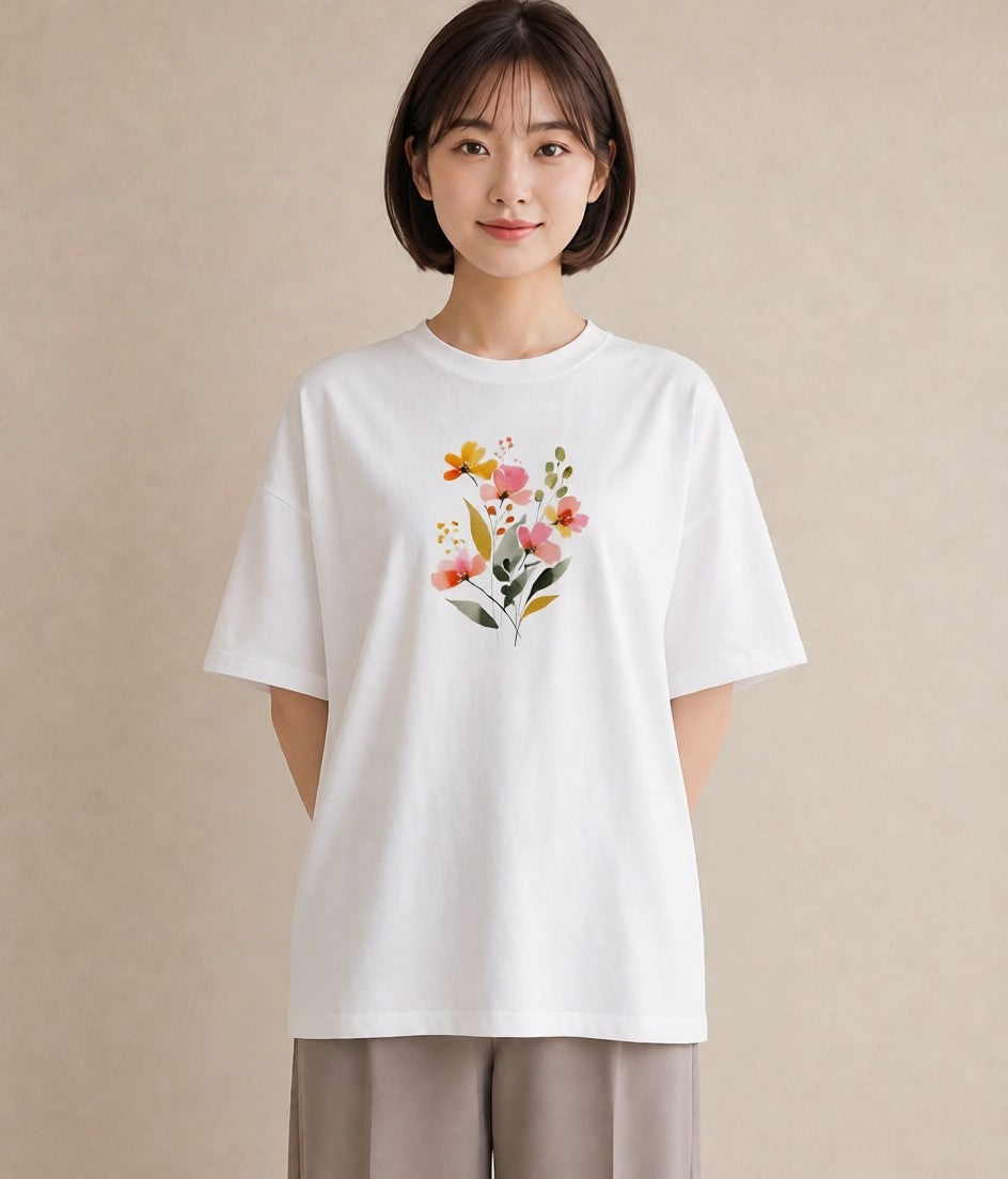 Tシャツ レディース ミモザ 花 花柄 イラスト カジュアル 春コーデ 姉妹 白T
