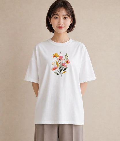 Tシャツ レディース ミモザ 花 花柄 イラスト カジュアル 春コーデ 姉妹 白T