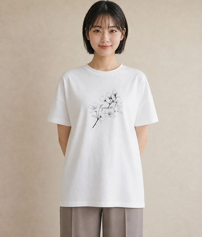 プリントTシャツ レディース さくら 桜 桜の枝 イラスト シンプル ルームウェア ギフト 白T