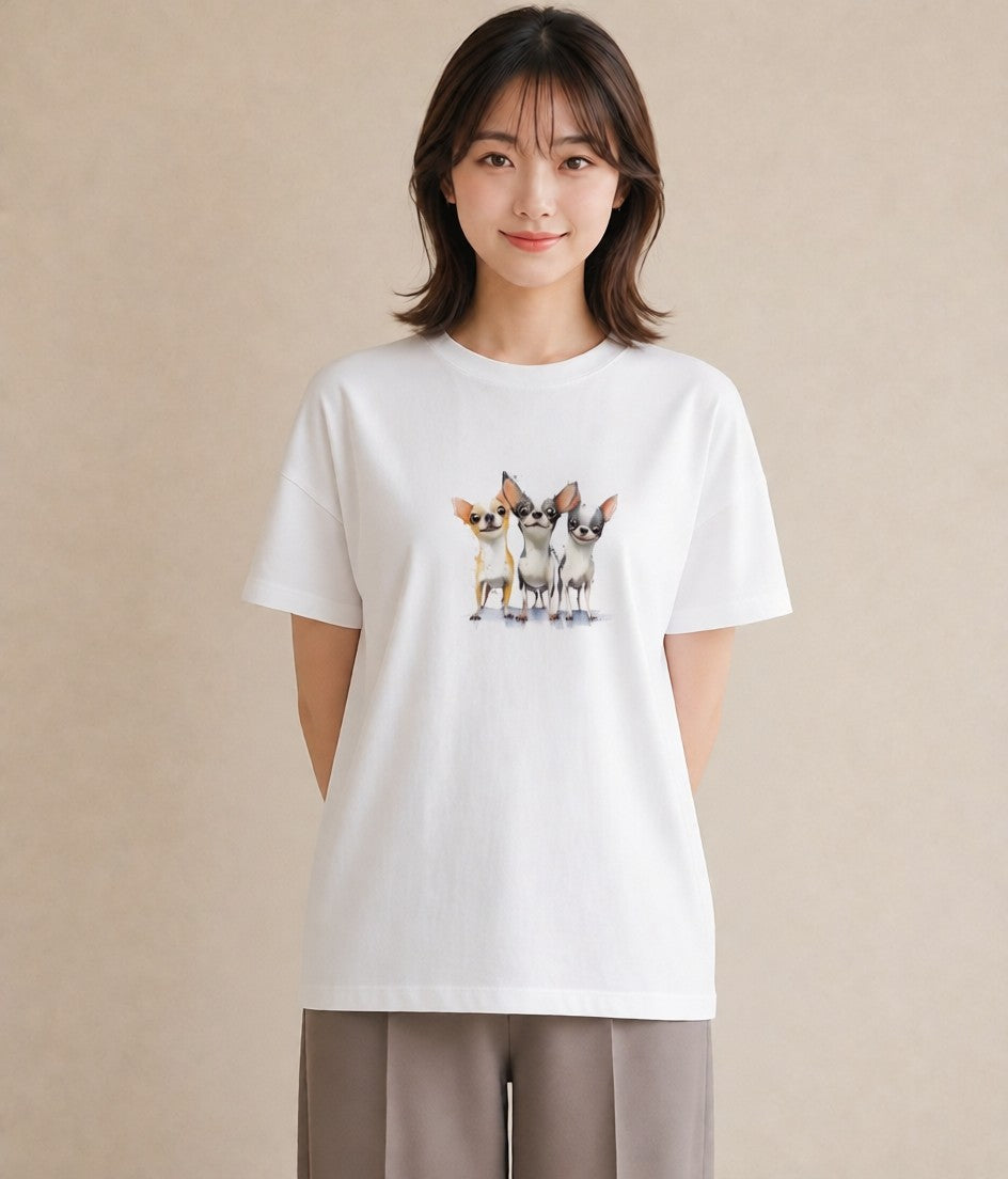 デザインTシャツ レディース チワワ 犬 いぬ イラスト こなれ感 普段着 週末コーデ 白T