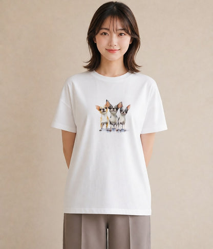 デザインTシャツ レディース チワワ 犬 いぬ イラスト こなれ感 普段着 週末コーデ 白T