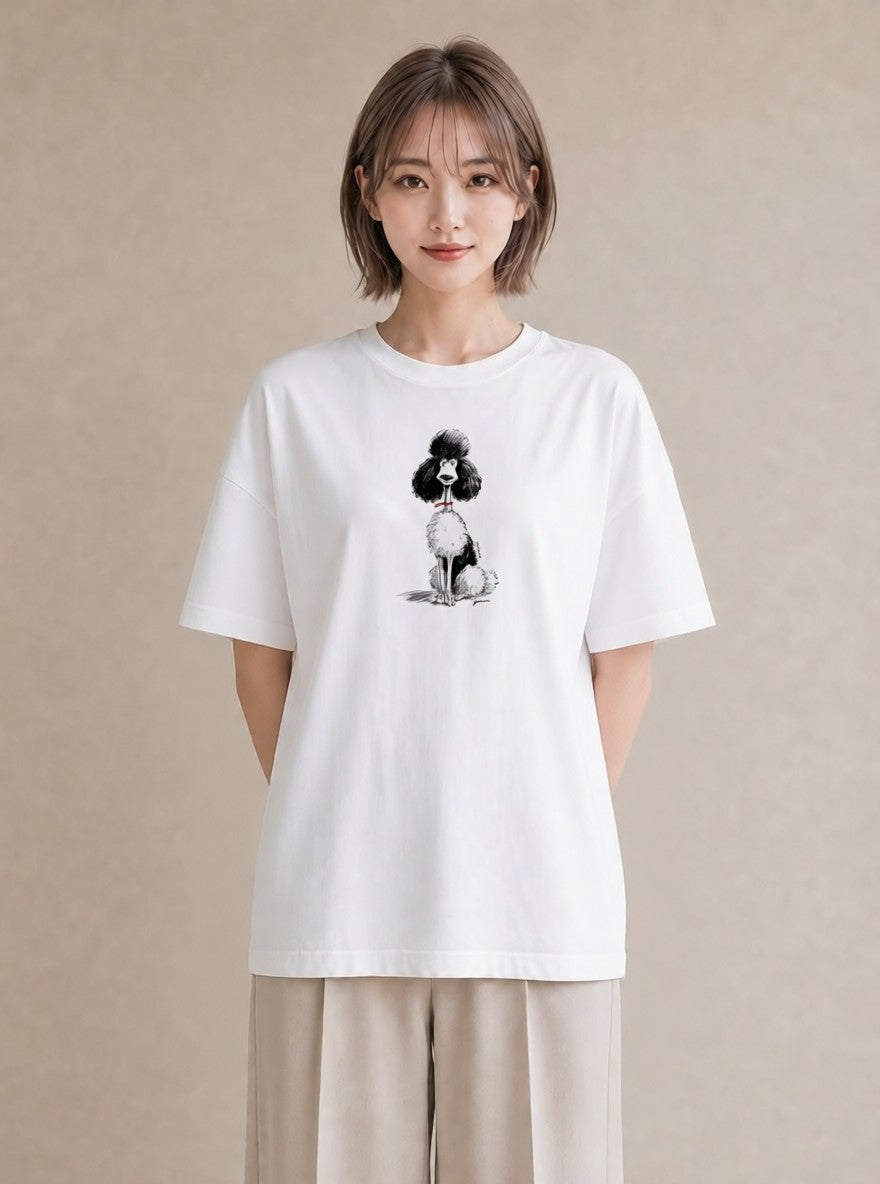 グラフィックTシャツ レディース トイプードル プードル 犬 いぬ イラスト ゆるコーデ 公園 ママ 白T