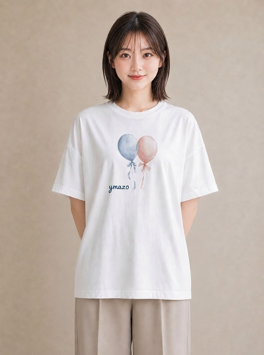 半袖Tシャツ レディース 紙風船 和紙 ナチュラル アンティーク イラスト 個性的 自分用 ルームウェア 白T