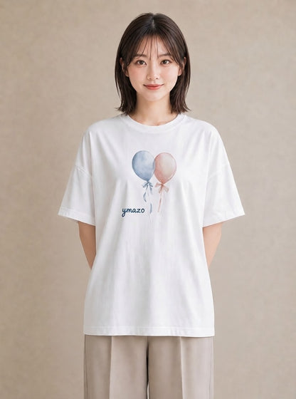 半袖Tシャツ レディース 紙風船 和紙 ナチュラル アンティーク イラスト 個性的 自分用 ルームウェア 白T