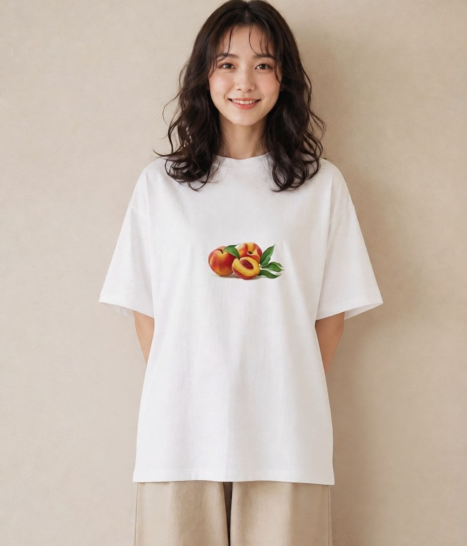 プリントTシャツ レディース もも 食べ物 フード イラスト モード お出かけ 普段着 白T