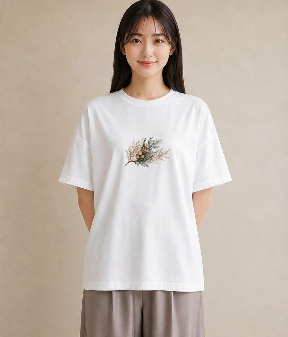 半袖Tシャツ レディース 松ぼっくり 植物 ボタニカル イラスト 春服 ミセス 白T