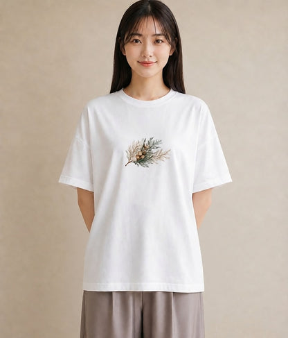 半袖Tシャツ レディース 松ぼっくり 植物 ボタニカル イラスト 春服 ミセス 白T