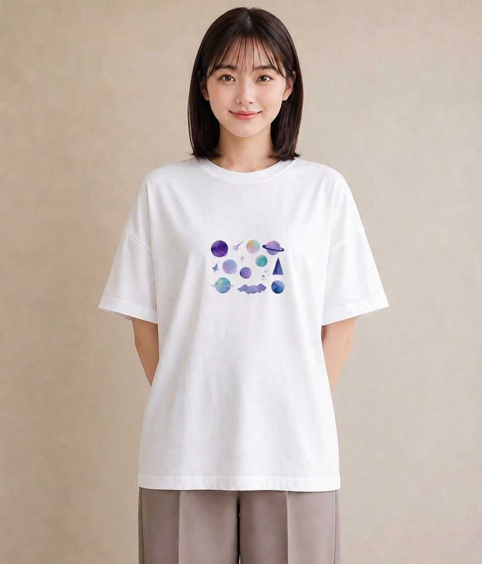 プリントTシャツ レディース 獅子座 星空 宇宙 イラスト きれいめカジュアル デイリーウェア 休日 白T