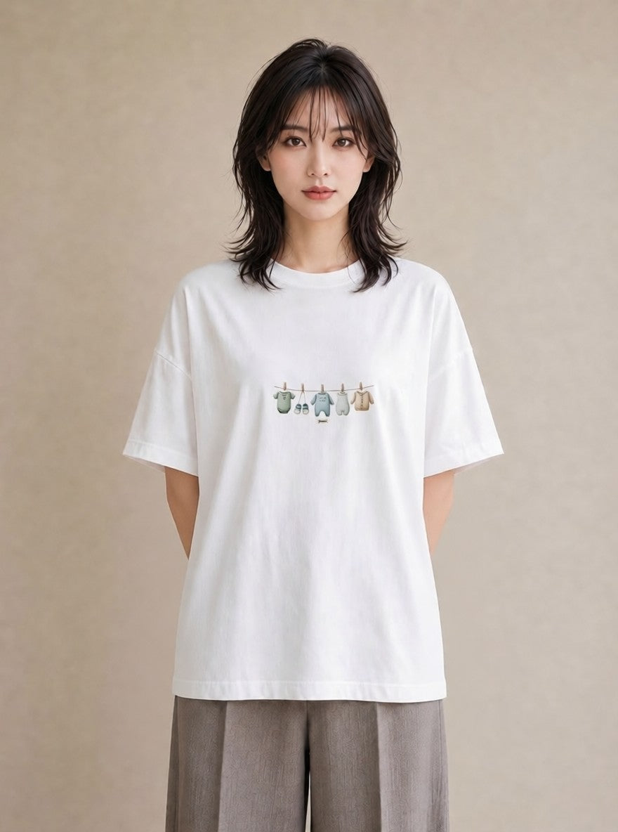Tシャツ レディース 洗濯物 風 ナチュラル アンティーク イラスト 旅行用 海 白T