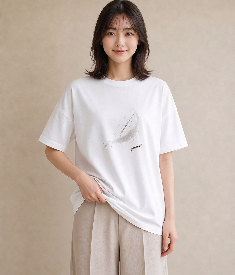 グラフィックTシャツ レディース 流れ星 星空 宇宙 イラスト ナチュラル 部屋着 女性向けギフト 白T