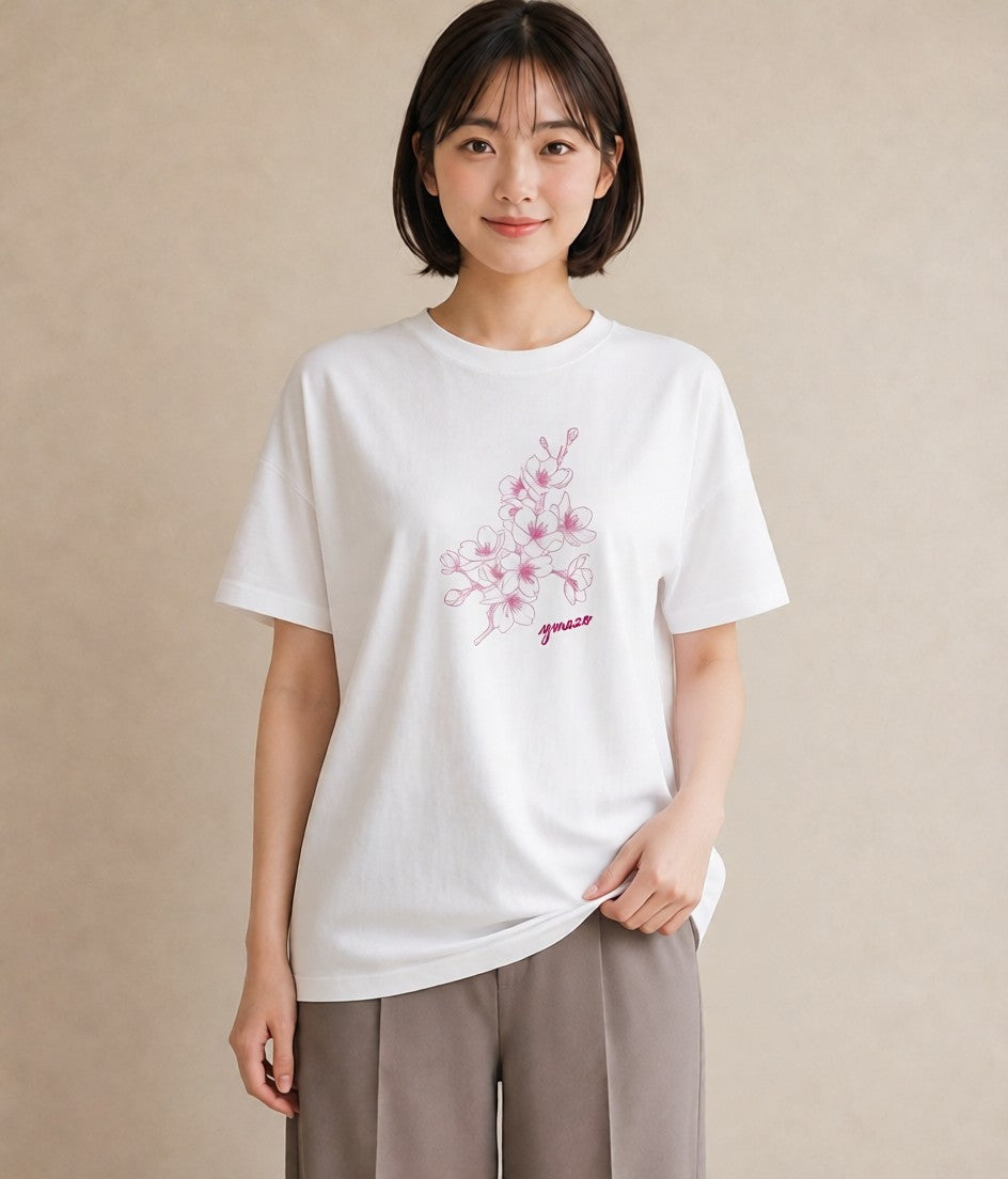 グラフィックTシャツ レディース さくら 桜 桜の枝 イラスト 可愛い ホワイトデー 春服 白T