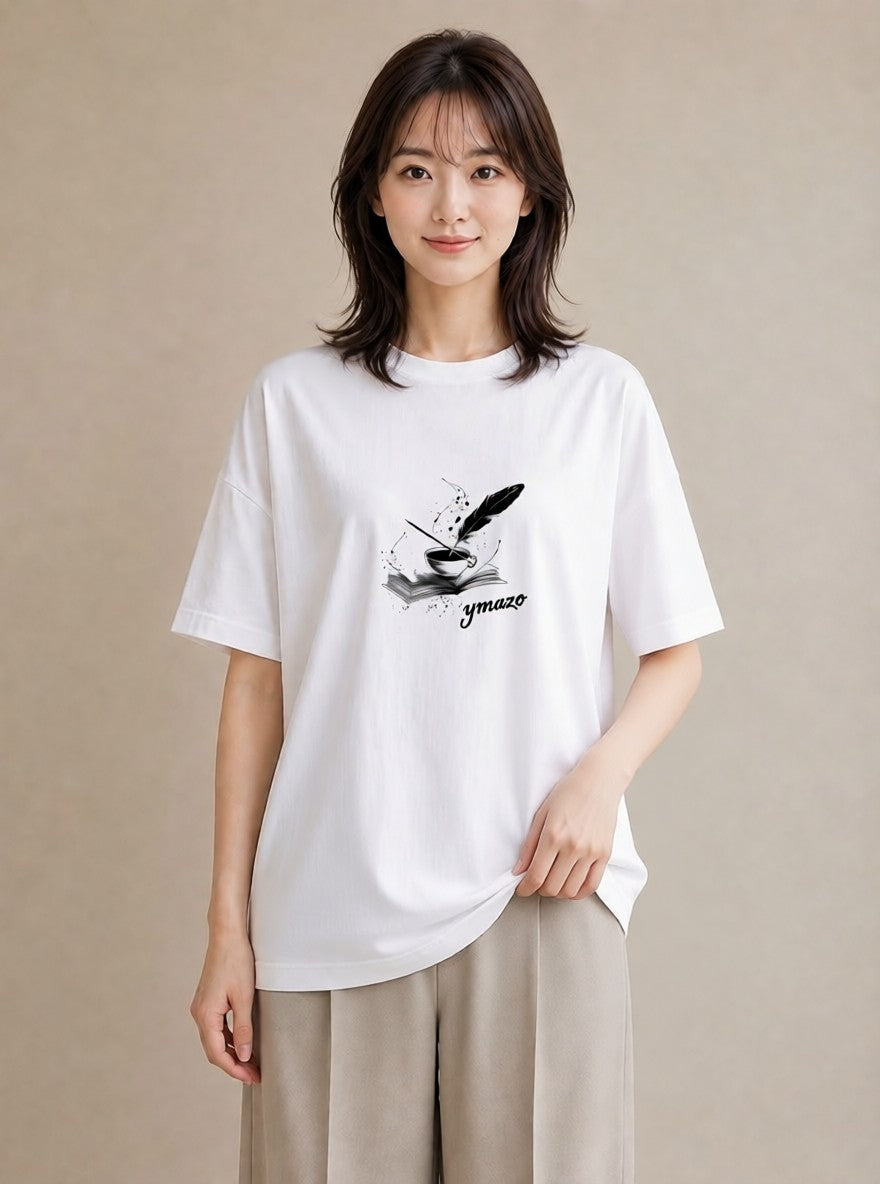 デザインTシャツ レディース 本 読書 ブック イラスト カフェコーデ 休日 ペアコーデ 白T