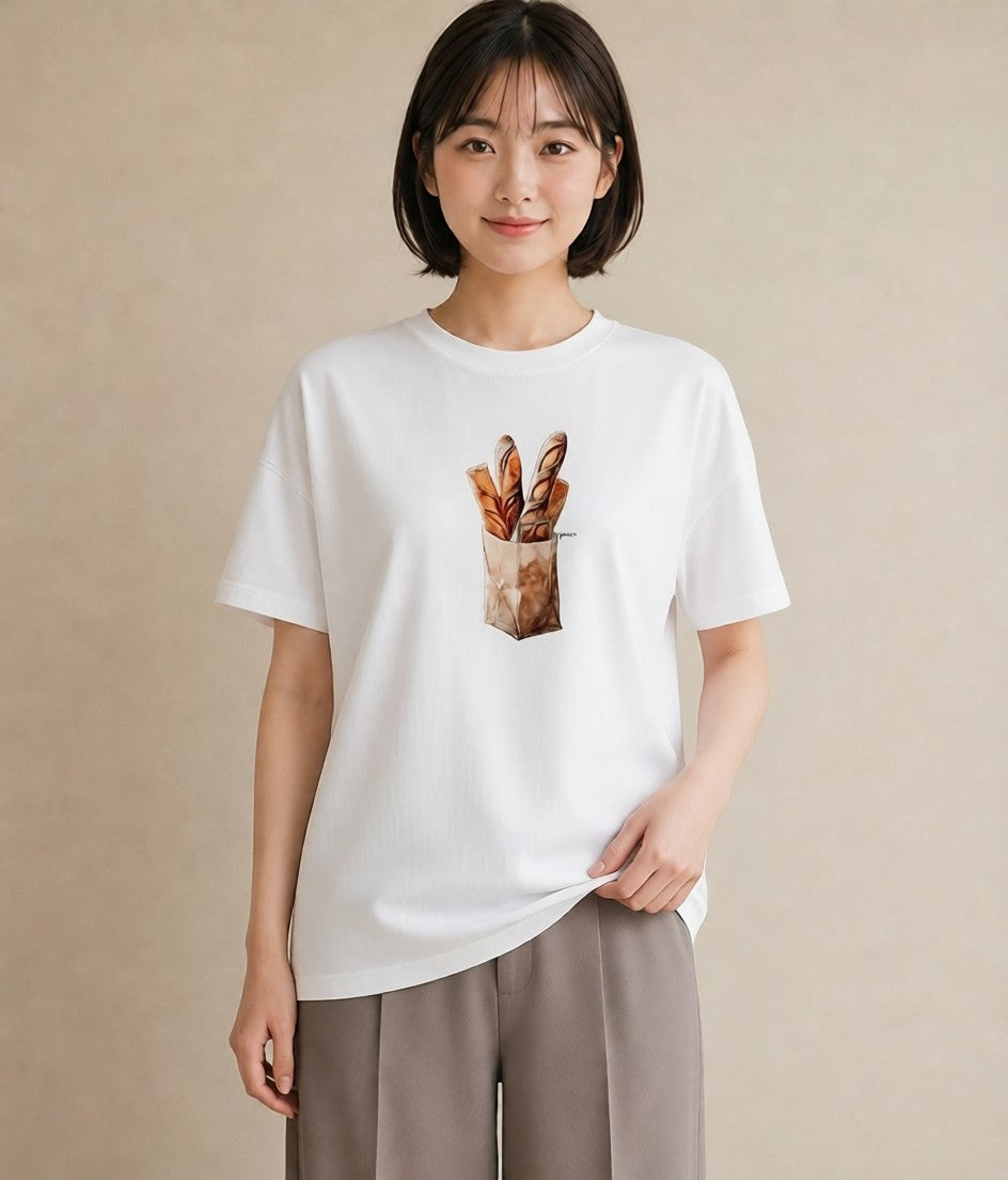 デザインTシャツ レディース ベーグル 食べ物 フード イラスト 北欧風 女子会 お揃い 白T