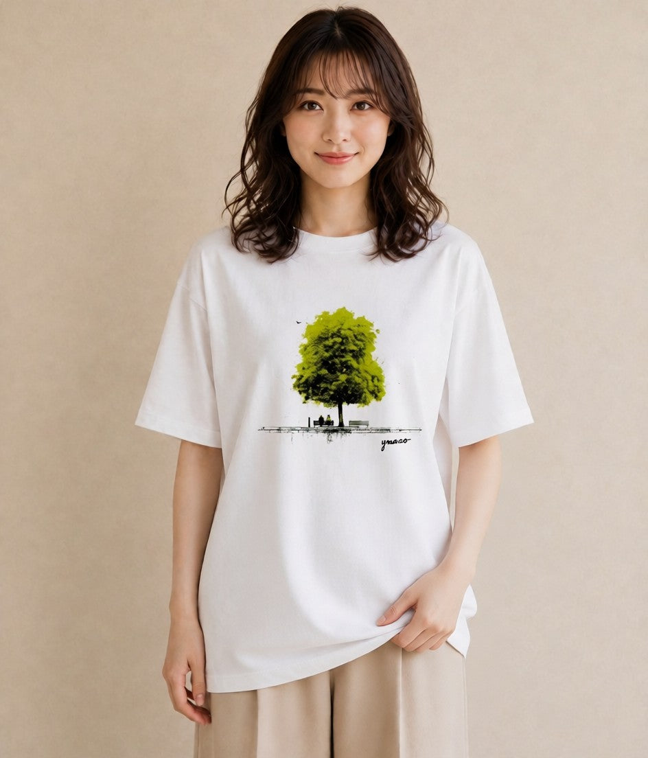 Tシャツ レディース 雨上がりのベンチ ベンチ ナチュラル アンティーク イラスト 旅行コーデ 女性 旅行用 白T
