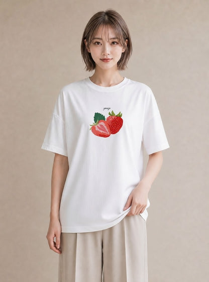 半袖Tシャツ レディース ショートケーキ 食べ物 フード イラスト ラフ レイヤード 友達ギフト 白T