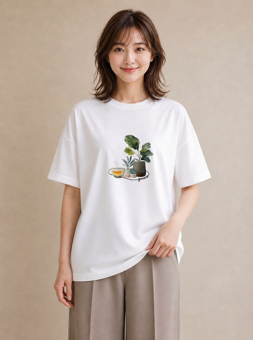 グラフィックTシャツ レディース 紅茶 食べ物 フード イラスト 水彩風 通学 誕生日プレゼント 白T