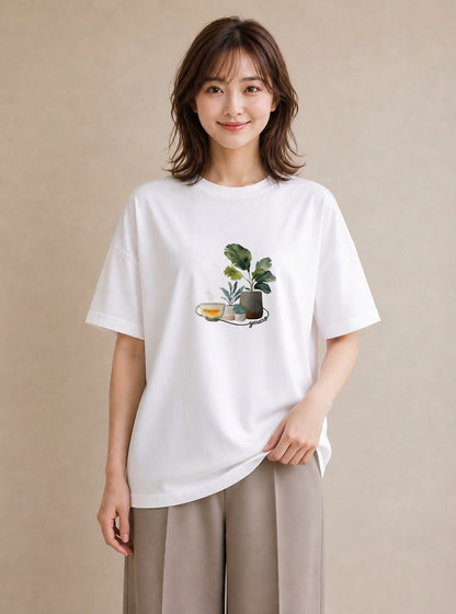 グラフィックTシャツ レディース 紅茶 食べ物 フード イラスト 水彩風 通学 誕生日プレゼント 白T