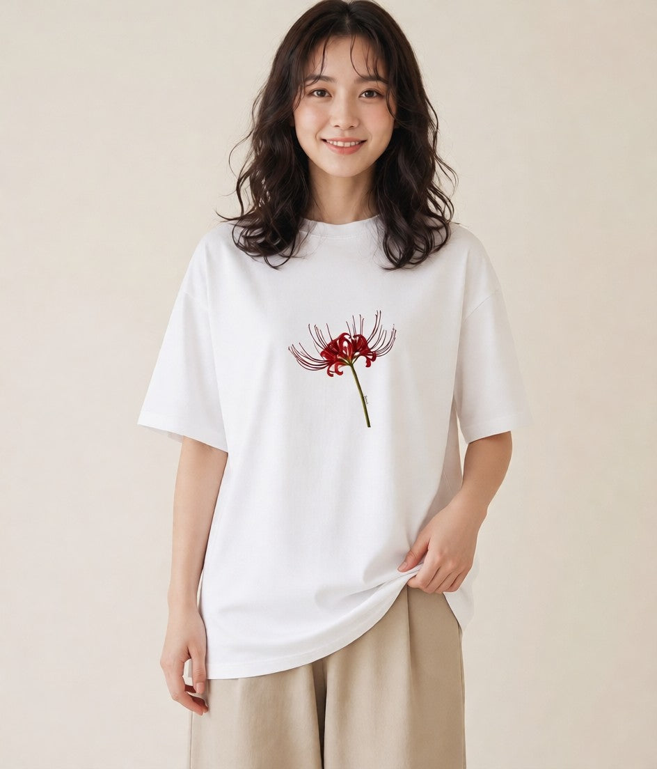 グラフィックTシャツ レディース 彼岸花 花 花柄 イラスト ヴィンテージ風 散歩 お出かけ 白T