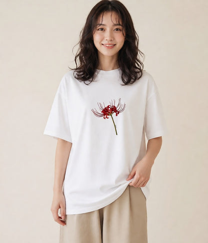 グラフィックTシャツ レディース 彼岸花 花 花柄 イラスト ヴィンテージ風 散歩 お出かけ 白T