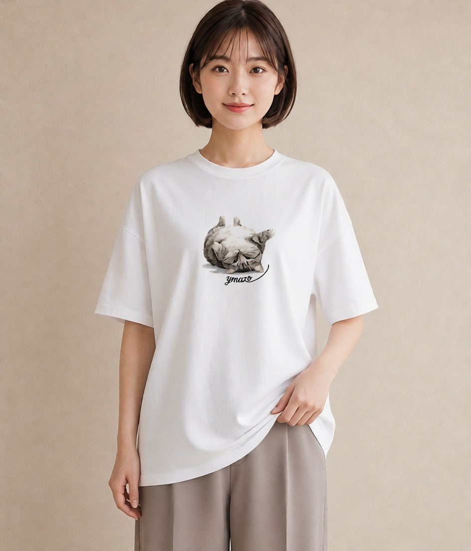 半袖Tシャツ レディース 愛猫 猫 ねこ イラスト カジュアル ミセス 春コーデ 白T