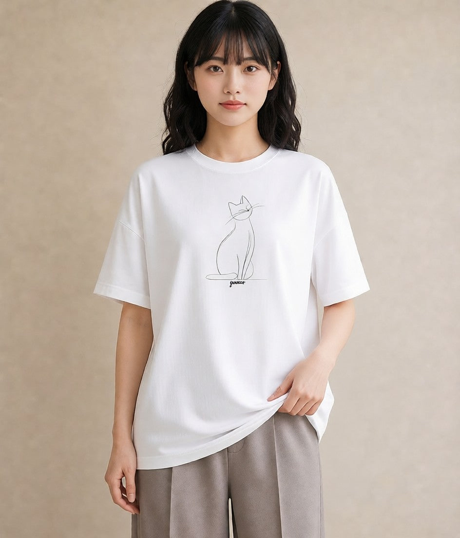 グラフィックTシャツ レディース 猫 ねこ ネコ イラスト ユニーク 秋コーデ おしゃれギフト 白T