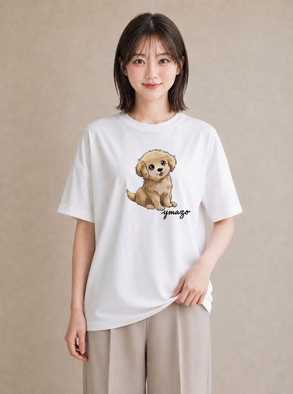 グラフィックTシャツ レディース わんこ 犬 いぬ イラスト こなれ感 綿100 デート 白T