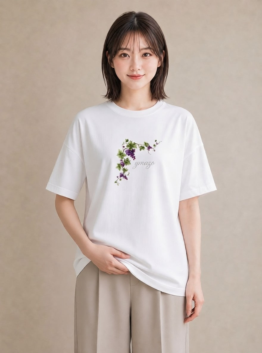 Tシャツ レディース ぶどう 葡萄 食べ物 フード イラスト 個性的 春コーデ 姉妹 白T
