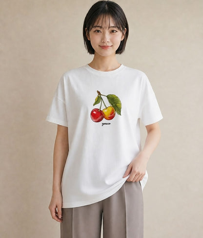 グラフィックTシャツ レディース さくらんぼ チェリー 食べ物 フード イラスト カフェ巡り 女子会 白T