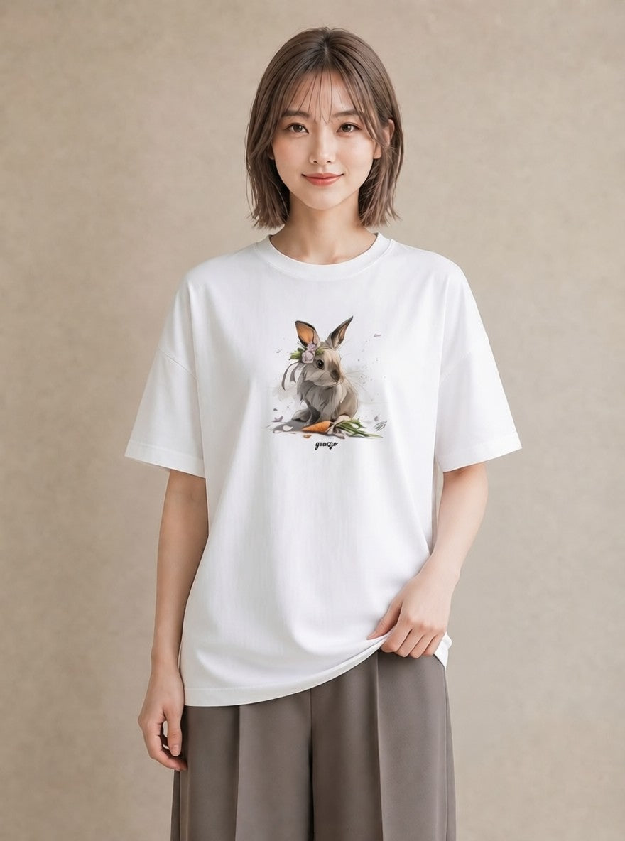半袖Tシャツ レディース ホーランドロップ ペット 動物 イラスト シック 春服 ミセス 白T