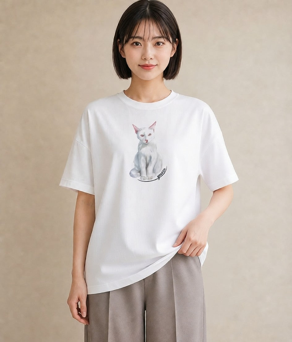 プリントTシャツ レディース 三毛猫 みけねこ 三毛 猫 ねこ イラスト ラフ デート 帰省 白T